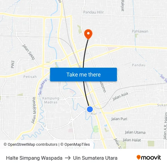 Halte Simpang Waspada to Uin Sumatera Utara map