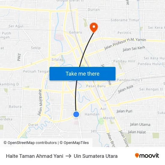 Halte Taman Ahmad Yani to Uin Sumatera Utara map