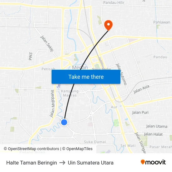 Halte Taman Beringin to Uin Sumatera Utara map