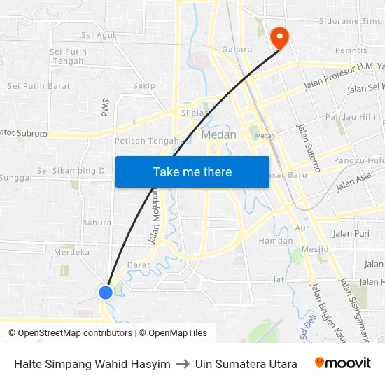 Halte Simpang Wahid Hasyim to Uin Sumatera Utara map
