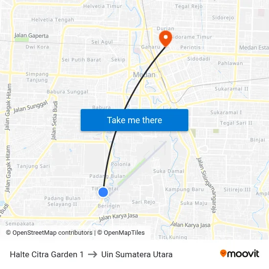 Halte Citra Garden 1 to Uin Sumatera Utara map