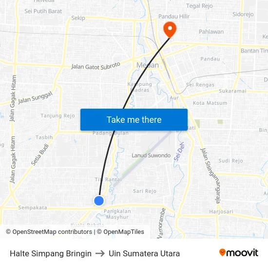 Halte Simpang Bringin to Uin Sumatera Utara map
