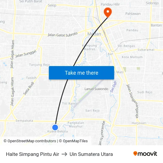 Halte Simpang Pintu Air to Uin Sumatera Utara map