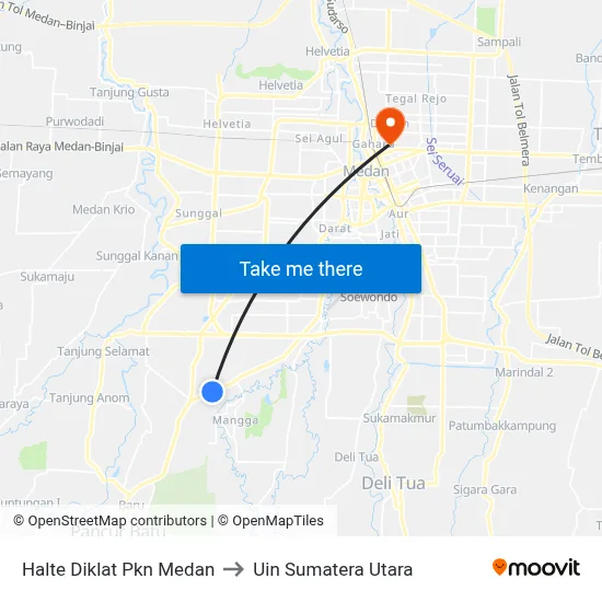 Halte Diklat Pkn Medan to Uin Sumatera Utara map
