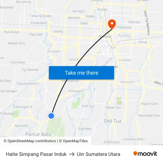 Halte Simpang Pasar Induk to Uin Sumatera Utara map