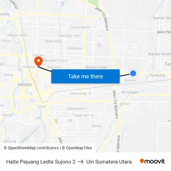 Halte Pejuang Ledta Sujono 2 to Uin Sumatera Utara map