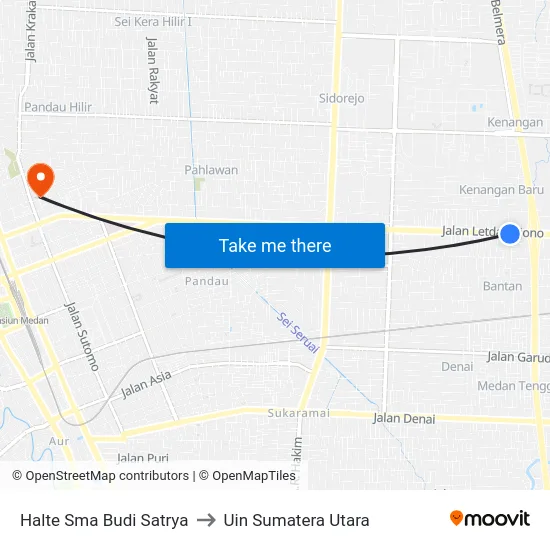 Halte Sma Budi Satrya to Uin Sumatera Utara map