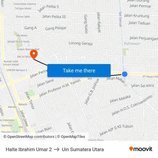 Halte Ibrahim Umar 2 to Uin Sumatera Utara map
