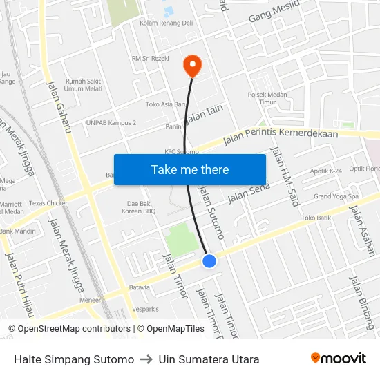 Halte Simpang Sutomo to Uin Sumatera Utara map