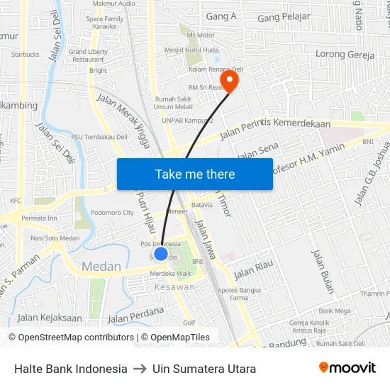 Halte Bank Indonesia to Uin Sumatera Utara map