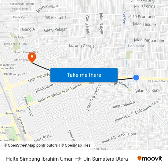 Halte Simpang Ibrahim Umar to Uin Sumatera Utara map