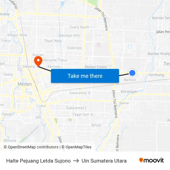 Halte Pejuang Letda Sujono to Uin Sumatera Utara map