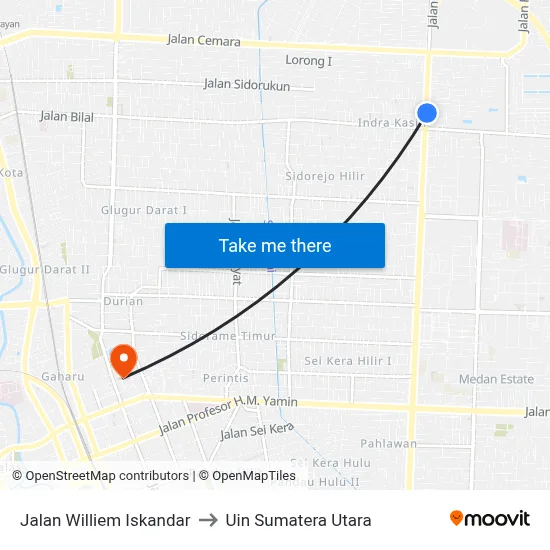 Jalan Williem Iskandar to Uin Sumatera Utara map
