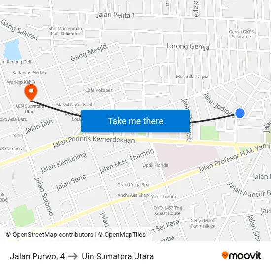 Jalan Purwo, 4 to Uin Sumatera Utara map