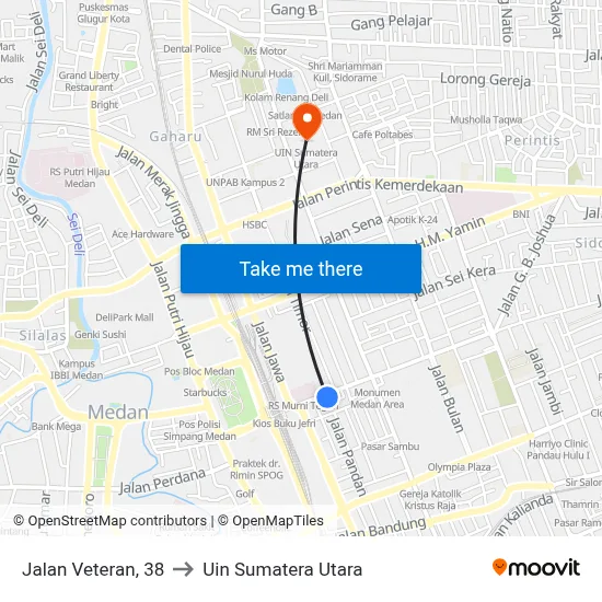 Jalan Veteran, 38 to Uin Sumatera Utara map