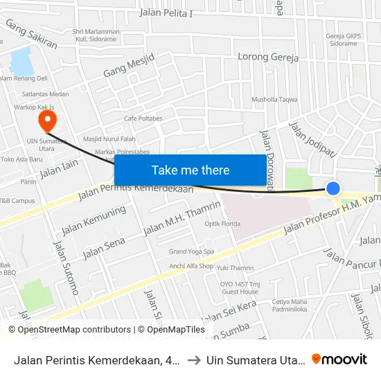 Jalan Perintis Kemerdekaan, 45a to Uin Sumatera Utara map