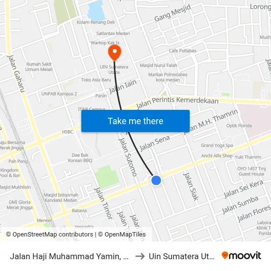 Jalan Haji Muhammad Yamin, 36a to Uin Sumatera Utara map