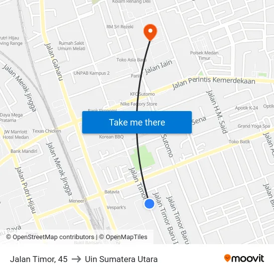 Jalan Timor, 45 to Uin Sumatera Utara map
