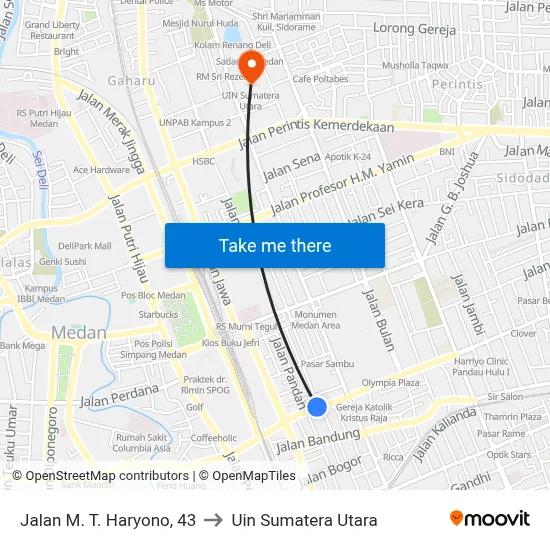 Jalan M. T. Haryono, 43 to Uin Sumatera Utara map