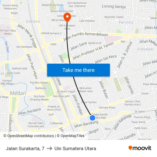 Jalan Surakarta, 7 to Uin Sumatera Utara map