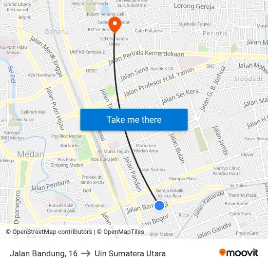 Jalan Bandung, 16 to Uin Sumatera Utara map
