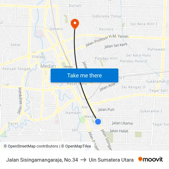 Jalan Sisingamangaraja, No.34 to Uin Sumatera Utara map