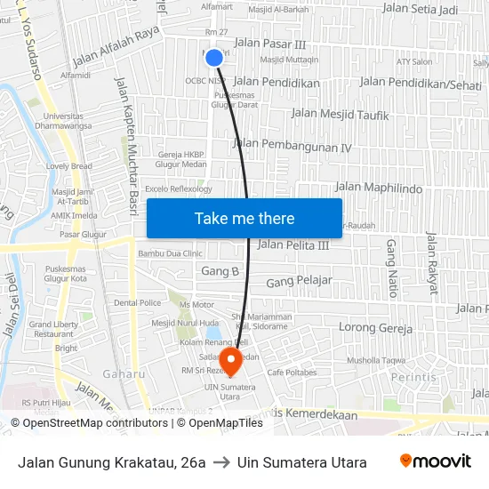 Jalan Gunung Krakatau, 26a to Uin Sumatera Utara map