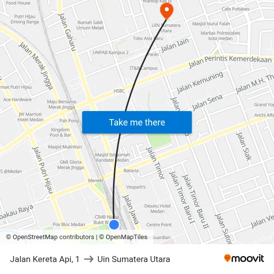 Jalan Kereta Api, 1 to Uin Sumatera Utara map