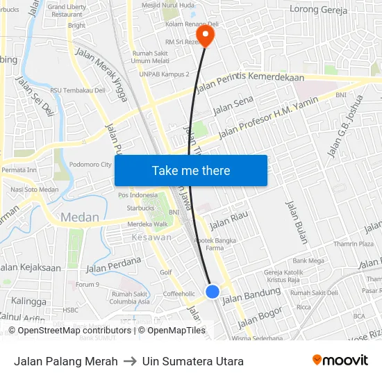 Jalan Palang Merah to Uin Sumatera Utara map