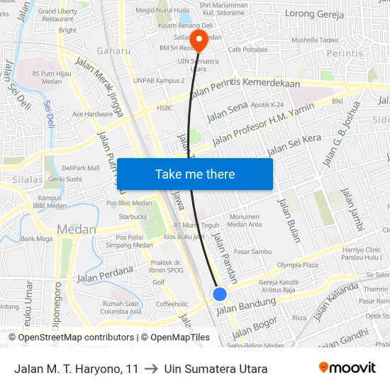 Jalan M. T. Haryono, 11 to Uin Sumatera Utara map