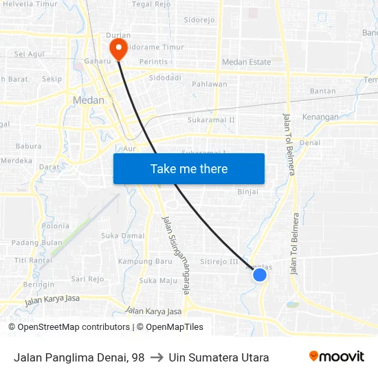 Jalan Panglima Denai, 98 to Uin Sumatera Utara map