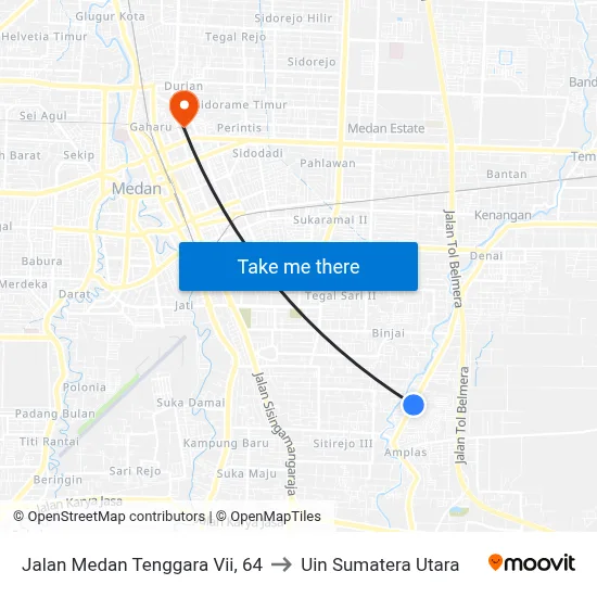 Jalan Medan Tenggara Vii, 64 to Uin Sumatera Utara map