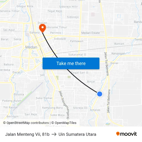 Jalan Menteng Vii, 81b to Uin Sumatera Utara map