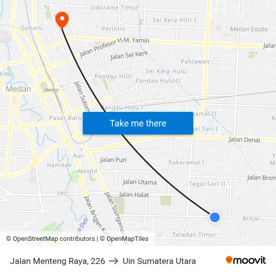 Jalan Menteng Raya, 226 to Uin Sumatera Utara map