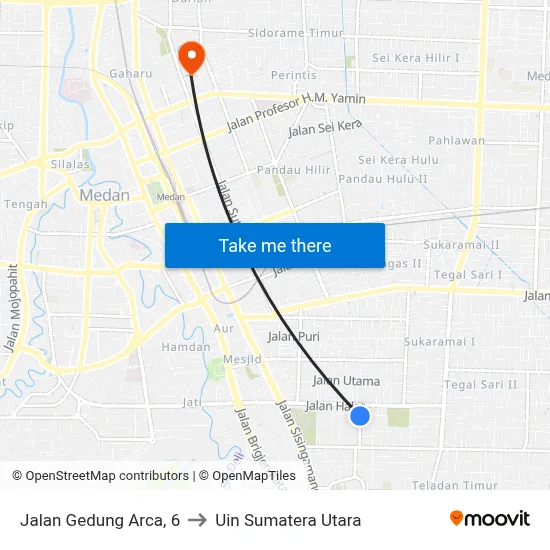 Jalan Gedung Arca, 6 to Uin Sumatera Utara map