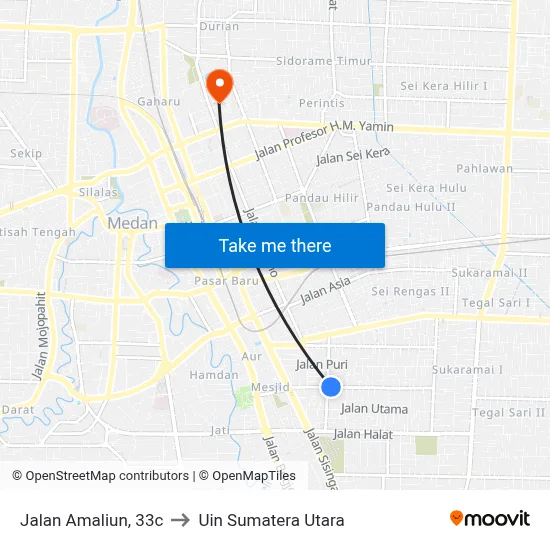 Jalan Amaliun, 33c to Uin Sumatera Utara map