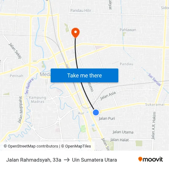 Jalan Rahmadsyah, 33a to Uin Sumatera Utara map
