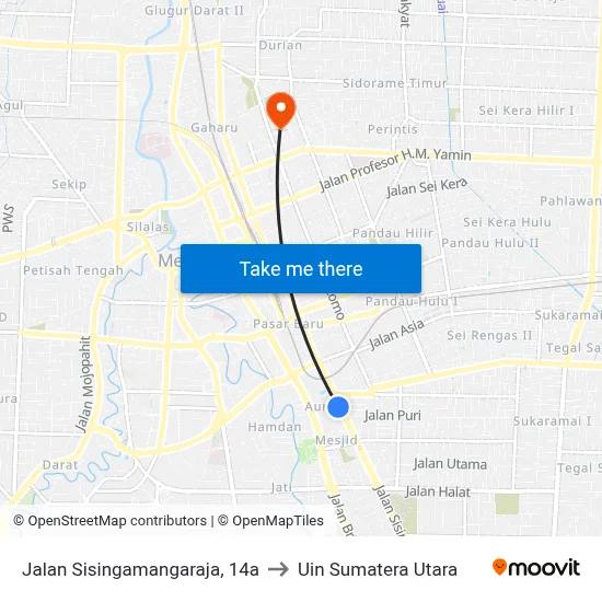 Jalan Sisingamangaraja, 14a to Uin Sumatera Utara map