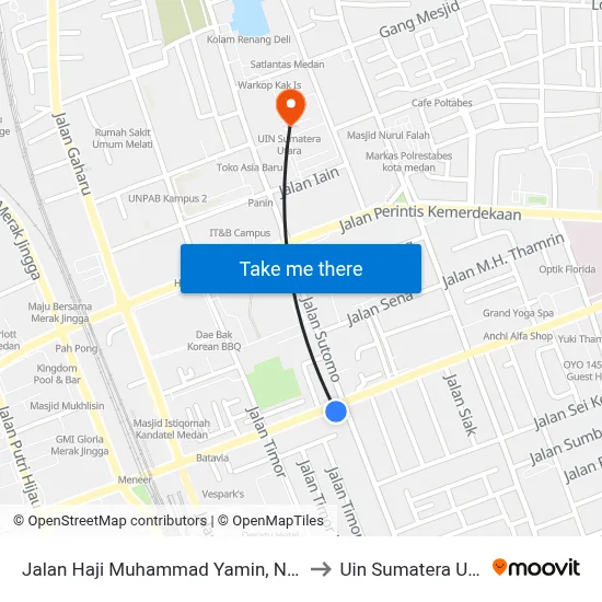 Jalan Haji Muhammad Yamin, No.32e to Uin Sumatera Utara map