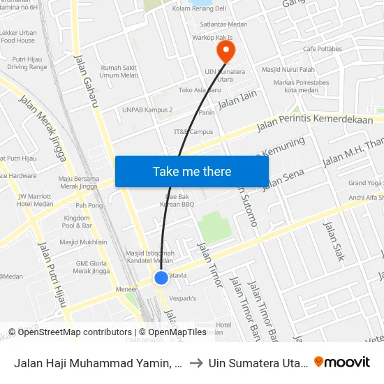 Jalan Haji Muhammad Yamin, 15 to Uin Sumatera Utara map