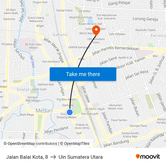 Jalan Balai Kota, 8 to Uin Sumatera Utara map