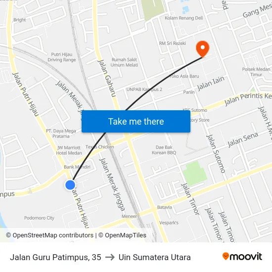 Jalan Guru Patimpus, 35 to Uin Sumatera Utara map