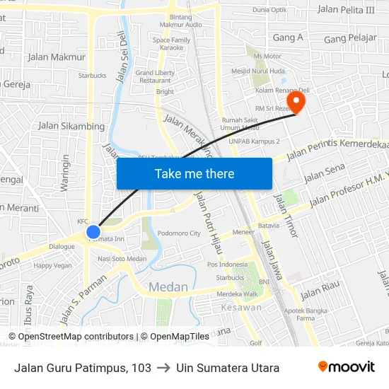 Jalan Guru Patimpus, 103 to Uin Sumatera Utara map