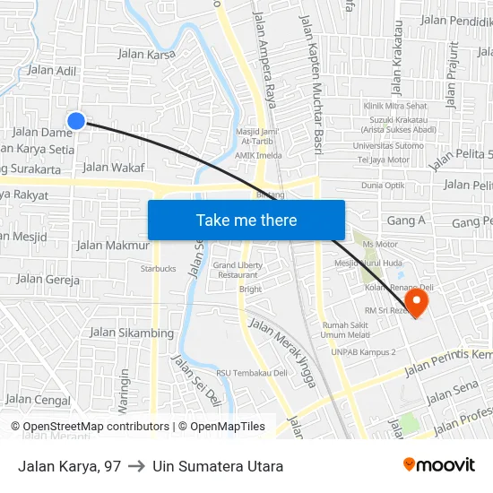 Jalan Karya, 97 to Uin Sumatera Utara map