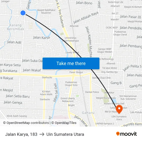 Jalan Karya, 183 to Uin Sumatera Utara map