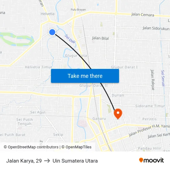 Jalan Karya, 29 to Uin Sumatera Utara map