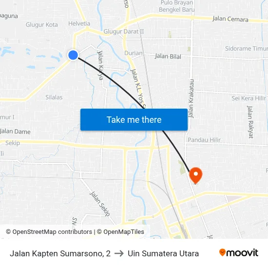 Jalan Kapten Sumarsono, 2 to Uin Sumatera Utara map