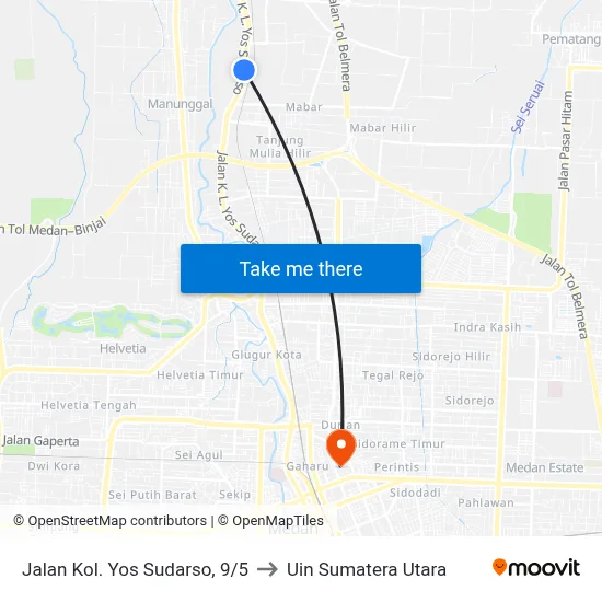 Jalan Kol. Yos Sudarso, 9/5 to Uin Sumatera Utara map