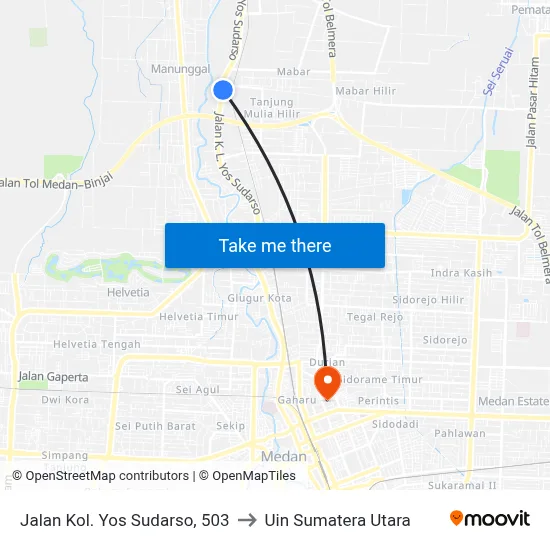 Jalan Kol. Yos Sudarso, 503 to Uin Sumatera Utara map