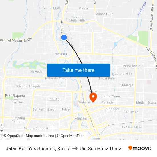 Jalan Kol. Yos Sudarso, Km. 7 to Uin Sumatera Utara map